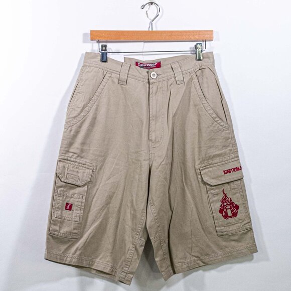 Ignition Embroidered Baggy Cargo Shorts Y2K 30 Hipster Skate Hip Hop Please mak - Picture 1 of 8